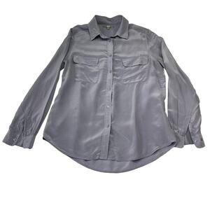 Uniqlo Shirt Women Small Lilac Long Sleeve 100% Silk Button Up Top